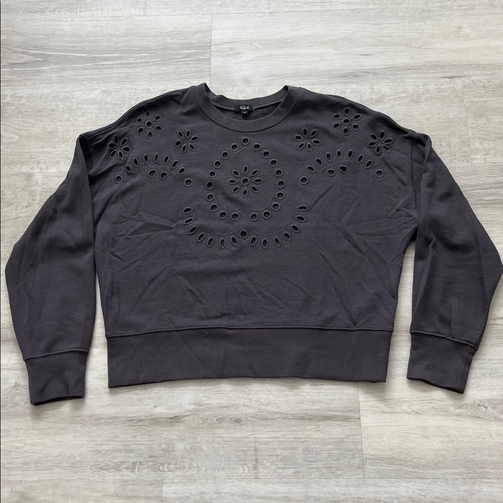 Rails Alice Eyelet Sweatshirt Soft Girl Coquette Cozy Pullover Women M Crew Neck - Picture 5 of 14